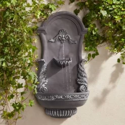 John Timberland 31 John Timberland Tivoli Grey Ornate Rustic Outdoor 2 Tier Outdoor Wall Water Fountain 33" For Yard Backyard Garden Patio Home Deck Porch House Exterior