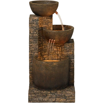 John Timberland Outdoor Floor Water Fountain Three Bowl Floor Cascade 35" For Yard Garden Lawn 6 John Timberland Outdoor Floor Water Fountain Three Bowl Floor Cascade 35" For Yard Garden Lawn - Image 4