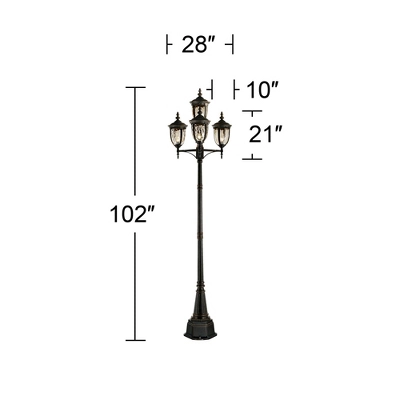 John Timberland Outdoor Post Light Veranda Bronze 102" 4-Light Street Lantern Champagne Hammered Glass For Exterior Garden Yard 6 John Timberland Outdoor Post Light Veranda Bronze 102" 4-Light Street Lantern Champagne Hammered Glass For Exterior Garden Yard - Image 4
