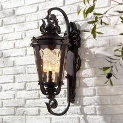 John Timberland Casa Marseille Vintage Rustic Outdoor Wall Light Fixture Bronze Scroll 27 1/2" Hammered Glass For Post Exterior Barn Deck House Porch
