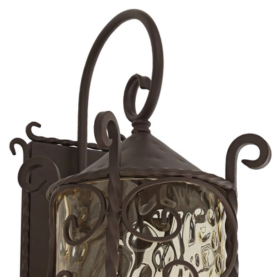 John Timberland Casa Seville Vintage Rustic Outdoor Wall Light Fixture Dark Walnut Scroll 23 3/4" Champagne Hammered Glass For Post Exterior Barn Deck 4 John Timberland Casa Seville Vintage Rustic Outdoor Wall Light Fixture Dark Walnut Scroll 23 3/4" Champagne Hammered Glass For Post Exterior Barn Deck - Image 2