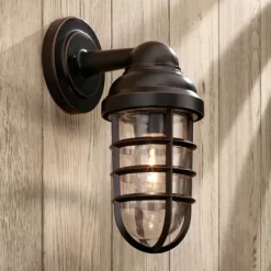 John Timberland Marlowe Industrial Outdoor Wall Light Fixtures Set Of 2 Bronze Metal Cage 13 1/4" Clear Glass For Post Exterior Barn Deck House Porch -John Timberland GUEST 0a055b5c 67cb 4e67 9c89 600d21e0b15e