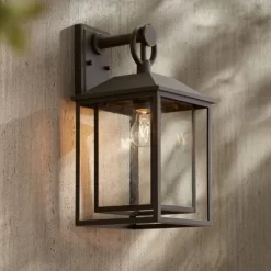 John Timberland Califa Mission Outdoor Wall Light Fixture Bronze 18" Clear Textured Glass For Post Exterior Barn Deck House Porch Yard Posts Patio