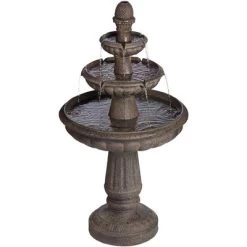 John Timberland Italian Style 3 Tier Outdoor Floor Water Fountain With Light LED 43" High Gray Faux Stone Garden Patio Backyard -John Timberland GUEST 0fa68085 28d8 4a1a ac41 1e55f1982981
