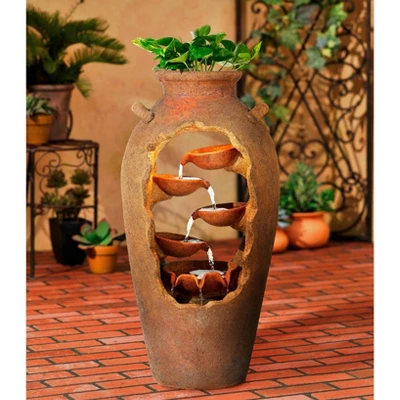 John Timberland Cascade Rustic Asian Planter Urn Outdoor Floor Water Fountain With LED Light 33" For Yard Garden Patio Home Deck Porch Exterior House 2 John Timberland Cascade Rustic Asian Planter Urn Outdoor Floor Water Fountain With LED Light 33" For Yard Garden Patio Home Deck Porch Exterior House