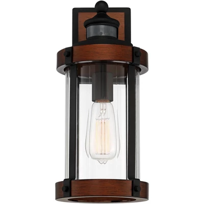 John Timberland Stan Industrial Outdoor Wall Light Fixture Dark Faux Wood Black Motion Sensor 15 1/2" Clear Glass For Post Exterior Barn Deck House 5 John Timberland Stan Industrial Outdoor Wall Light Fixture Dark Faux Wood Black Motion Sensor 15 1/2" Clear Glass For Post Exterior Barn Deck House - Image 3