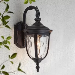 John Timberland Bellagio Vintage Outdoor Wall Light Fixtures Set Of 2 Texturized Black Downbridge 16 1/2" Clear Hammered Glass For Post Exterior Barn -John Timberland GUEST 1e7c526b 21d4 485d a010 f877ead83bb3