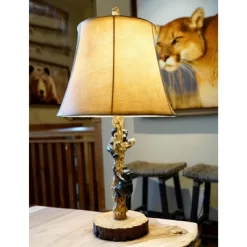 John Timberland Climbing Bears Rustic Accent Table Lamps 22 1/2" High Set Of 2 Brown Faux Wood With USB Charging Port Faux Leather Shade For Desk -John Timberland GUEST 1e843e35 94a5 4588 95da a93cd9fd6e2f