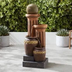 John Timberland Sphere Jugs And Column Rustic Cascading Outdoor Floor Water Fountain With LED Light 50" For Yard Garden Patio Home Deck Porch House