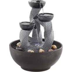 John Timberland Three Twist Column Modern Zen Cascading Bowls Indoor Tabletop Water Fountain With LED Light 11" For Table Office Desk Home Bedroom -John Timberland GUEST 2452b8f4 3141 4701 abc3 f30f76aadb31