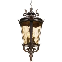 John Timberland Casa Marseille Rustic Vintage Flush Mount Outdoor Hanging Light Bronze Scroll 23 3/4" Champagne Hammered Glass For Post Exterior Barn -John Timberland GUEST 25b6f4c5 e350 489f 8b76 9c6767675fb6