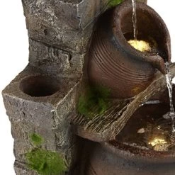 John Timberland Four Pot Rustic Cascading Outdoor Floor Water Fountain With LED Light 39 1/4" For Yard Garden Patio Deck Porch House Exterior -John Timberland GUEST 28a8e595 d475 44ce 8ae1 ebbe5dd3fbde