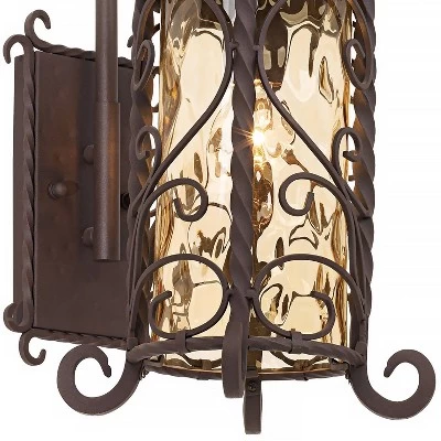 John Timberland Casa Seville Vintage Rustic Outdoor Wall Light Fixture Dark Walnut Scroll 18 1/2" Champagne Hammered Glass For Post Exterior Barn Deck 4 John Timberland Casa Seville Vintage Rustic Outdoor Wall Light Fixture Dark Walnut Scroll 18 1/2" Champagne Hammered Glass For Post Exterior Barn Deck - Image 2