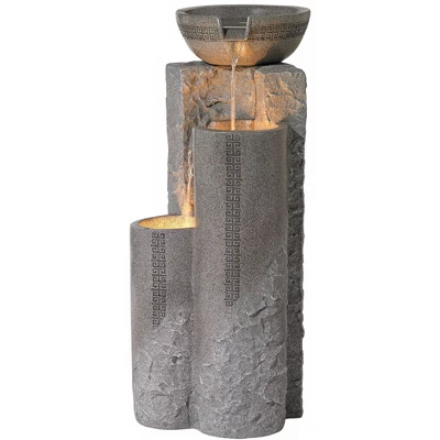 John Timberland Bowl And Pillar Modern Zen Cascading Outdoor Floor Water Fountain With LED Light 34 1/2" For Yard Garden Patio Home Deck Porch House 5 John Timberland Bowl And Pillar Modern Zen Cascading Outdoor Floor Water Fountain With LED Light 34 1/2" For Yard Garden Patio Home Deck Porch House - Image 3