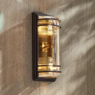 John Timberland Habitat Modern Outdoor Wall Light Fixture Bronze Warm Brass 16" Clear Glass For Post Exterior Barn Deck House Porch Yard Patio Home 9 John Timberland Habitat Modern Outdoor Wall Light Fixture Bronze Warm Brass 16" Clear Glass For Post Exterior Barn Deck House Porch Yard Patio Home - Image 7