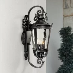 John Timberland Casa Marseille Vintage Rustic Outdoor Wall Light Fixture Textured Black Scroll 31" Clear Hammered Glass For Post Exterior Barn Deck