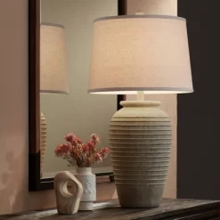 John Timberland Austin 28" Tall Jug Southwest Farmhouse Rustic Table Lamps Set Of 2 Sand Toned Ridged Finish Cream Shade Living Room Bedroom Bedside -John Timberland GUEST 2e617341 e5b8 4ff4 b40e 68802499bb9d