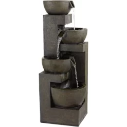 John Timberland Outdoor Floor Water Fountain With Light LED 41 1/2" High Cascading Bowls For Yard Garden Patio Deck Home -John Timberland GUEST 311dcb9a a871 475c a69c e40a13005dbc