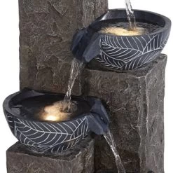 John Timberland Bali Rustic 4-Tier Cascading Bowls Outdoor Floor Water Fountain With LED Light 32 3/4" For Yard Garden Patio Home Deck -John Timberland GUEST 3156a691 244d 47ce 99f3 29e809e6ce70