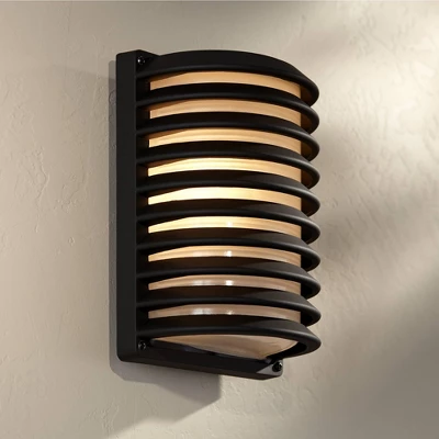 John Timberland Modern Outdoor Wall Light Fixtures Set Of 2 Black Grid 10" Frosted Glass For Post Exterior Barn Deck House Porch Yard Posts Patio Home 9 John Timberland Modern Outdoor Wall Light Fixtures Set Of 2 Black Grid 10" Frosted Glass For Post Exterior Barn Deck House Porch Yard Posts Patio Home - Image 7