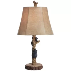 John Timberland Climbing Bears Rustic Accent Table Lamps 22 1/2" High Set Of 2 Brown Faux Wood With USB Charging Port Faux Leather Shade For Desk -John Timberland GUEST 38e0bcf3 e479 46b5 9cda 4bd12d04d000