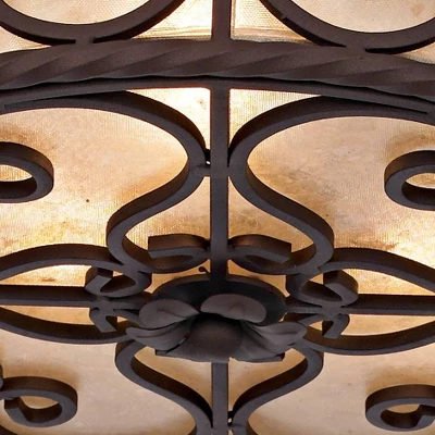 John Timberland Natural Mica Rustic Ceiling Light Semi Flush Mount Fixture 15" Wide Deep Walnut Scroll 3-Light Drum Shade For Bedroom Living Room Home 4 John Timberland Natural Mica Rustic Ceiling Light Semi Flush Mount Fixture 15" Wide Deep Walnut Scroll 3-Light Drum Shade For Bedroom Living Room Home - Image 2