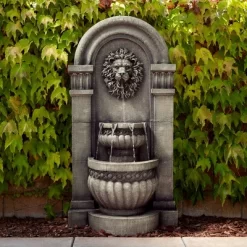 John Timberland Roman Outdoor Floor Water Fountain With Light LED 50" High 2-Tier Lion Face For Yard Garden Patio Deck Home