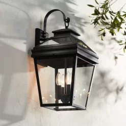 John Timberland Stratton Street Mission Outdoor Wall Light Fixture Textured Black Lantern 22" Clear Glass For Post Exterior Barn Deck House Porch Yard -John Timberland GUEST 402e12c1 9be2 4641 b24f d03186718c38
