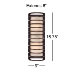 John Timberland Modern Outdoor Wall Light Fixture Rubbed Bronze Grid 16 3/4" Frosted Glass Cylinder For Exterior Porch Patio -John Timberland GUEST 42a003f0 e44f 42c0 89b6 02471e4c20a8