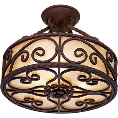 John Timberland Natural Mica Rustic Ceiling Light Semi Flush Mount Fixture 15" Wide Deep Walnut Scroll 3-Light Drum Shade For Bedroom Living Room Home 7 John Timberland Natural Mica Rustic Ceiling Light Semi Flush Mount Fixture 15" Wide Deep Walnut Scroll 3-Light Drum Shade For Bedroom Living Room Home - Image 5