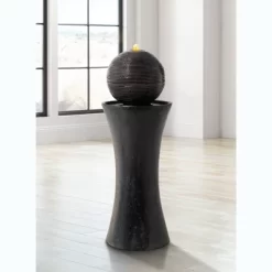 John Timberland Dark Sphere Modern Zen Bubbler Pillar Outdoor Floor Water Fountain With LED Light 30" For Yard Garden Patio Home Deck Porch Exterior -John Timberland GUEST 46a6951f 07f1 47c9 ab81 97bd36bae78d