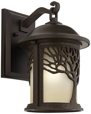 John Timberland Mission Outdoor Wall Light Fixture Bronze Tree Motif 12 1/4" Amber Glass Lantern For Exterior House Porch Patio 8 John Timberland Mission Outdoor Wall Light Fixture Bronze Tree Motif 12 1/4" Amber Glass Lantern For Exterior House Porch Patio - Image 6