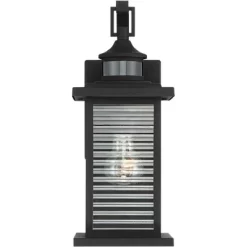 John Timberland Cameron Mission Outdoor Wall Light Fixture Textured Black Motion Sensor Dusk To Dawn 13 3/4" Clear Stripped Glass For Post Exterior -John Timberland GUEST 4c0775fa d4d6 4196 9dbf 1283a0f64719