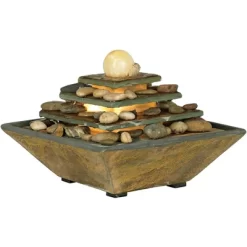 John Timberland Four Tiers Rustic 4 Tier Slate Stone Indoor Tabletop Water Fountain With LED Light 9" For Table Office Desk Home Bedroom Living Room -John Timberland GUEST 4e76faa9 7da6 44bd 9c19 7e9d59427cc9