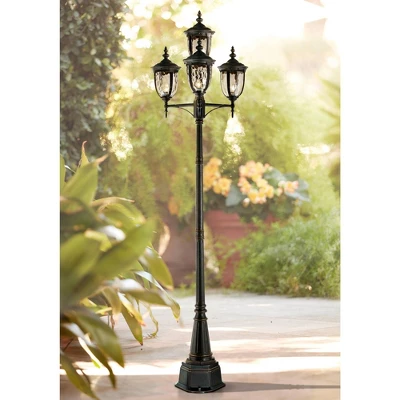 John Timberland Outdoor Post Light Veranda Bronze 102" 4-Light Street Lantern Champagne Hammered Glass For Exterior Garden Yard 3 John Timberland Outdoor Post Light Veranda Bronze 102" 4-Light Street Lantern Champagne Hammered Glass For Exterior Garden Yard