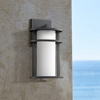 John Timberland Aline Modern Outdoor Wall Light Fixtures Set Of 2 Black Metal LED 13" White Frosted Glass For Post Exterior Barn Deck 7 John Timberland Aline Modern Outdoor Wall Light Fixtures Set Of 2 Black Metal LED 13" White Frosted Glass For Post Exterior Barn Deck - Image 5