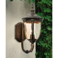 John Timberland Bellagio Vintage Rustic Outdoor Wall Light Fixture Veranda Bronze Upbridge 16 1/2" Champagne Glass For Post Exterior Barn Deck House