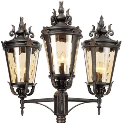 John Timberland Mediterranean Outdoor Post Light Street Lantern 3 Light Veranda Bronze 100" Clear Hammered Glass For Exterior Yard -John Timberland GUEST 500d9a81 d0d8 4cc5 89f0 e4277d70e2a1