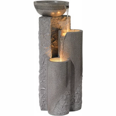 John Timberland Bowl And Pillar Modern Zen Cascading Outdoor Floor Water Fountain With LED Light 34 1/2" For Yard Garden Patio Home Deck Porch House 4 John Timberland Bowl And Pillar Modern Zen Cascading Outdoor Floor Water Fountain With LED Light 34 1/2" For Yard Garden Patio Home Deck Porch House - Image 2