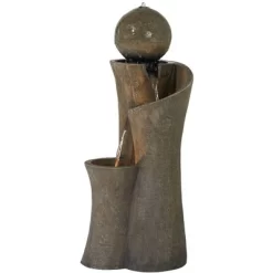 John Timberland Modern Sphere Curve Zen Outdoor Floor Water Fountain 39 1/2" With LED Light For Exterior Garden Yard Lawn -John Timberland GUEST 53e21d99 ddf9 4f1e b03c b825481c54df