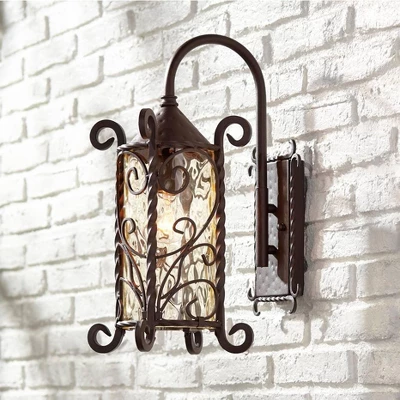 John Timberland Casa Seville Vintage Rustic Outdoor Wall Light Fixture Dark Walnut Scroll 18 1/2" Champagne Hammered Glass For Post Exterior Barn Deck 10 John Timberland Casa Seville Vintage Rustic Outdoor Wall Light Fixture Dark Walnut Scroll 18 1/2" Champagne Hammered Glass For Post Exterior Barn Deck - Image 8