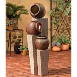 John Timberland 51 John Timberland Rustic Outdoor Floor Water Fountain 35 1/2" High Three Cascading Urn Pillar For Yard Garden Patio Deck Home