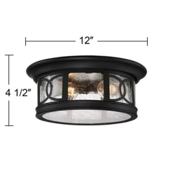 John Timberland Flush Mount Outdoor Ceiling Light Fixture Black 12" Seedy Glass For Exterior House Porch -John Timberland GUEST 5afc0f40 32e0 480b a710 5d1bc6083e11
