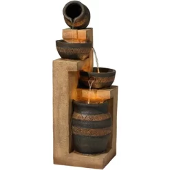 John Timberland Stoneware Bowl And Jar Rustic Cascading Outdoor Floor Water Fountain With LED Light 46" For Yard Garden Patio Home Deck Porch Exterior -John Timberland GUEST 5ba54b55 7a48 4ac6 b8cf fba343d378d8