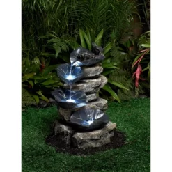 John Timberland Frog And Four Lily Pad Rustic Cascading Outdoor Floor Water Fountain With LED Light 21" For Yard Garden Patio Home Deck Porch Exterior -John Timberland GUEST 5e31676c 85cf 4e75 951c ecc2448287b4