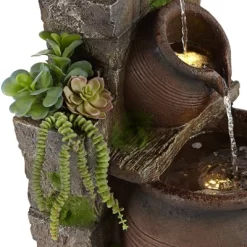 John Timberland Four Pot Rustic Cascading Outdoor Floor Water Fountain With LED Light 39 1/4" For Yard Garden Patio Deck Porch House Exterior -John Timberland GUEST 60f5ce0b 01da 4ff8 81ab 45bc6f70c9fa