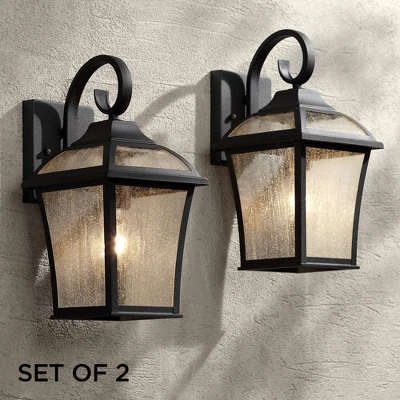 John Timberland Mosconi Rustic Outdoor Wall Lights Fixture Set Of 2 Textured Black 15" Clear Seedy Glass For Post Exterior Barn Deck House Porch Yard 3 John Timberland Mosconi Rustic Outdoor Wall Lights Fixture Set Of 2 Textured Black 15" Clear Seedy Glass For Post Exterior Barn Deck House Porch Yard