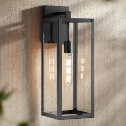 John Timberland Titan Modern Outdoor Wall Light Fixture Mystic Black 20" Clear Glass For Post Exterior Barn Deck House Porch Yard Patio Home Outside