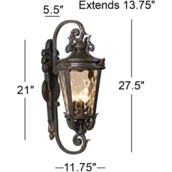 John Timberland Casa Marseille Vintage Rustic Outdoor Wall Light Fixture Bronze Scroll 27 1/2" Hammered Glass For Post Exterior Barn Deck House Porch -John Timberland GUEST 66f97ca0 ce83 4bf2 a634 7aeaac35c8e8