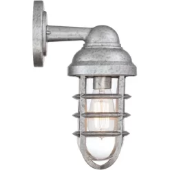 John Timberland Marlowe Industrial Outdoor Wall Light Fixture Galvanized Cage 13 1/4" Clear Glass For Post Exterior Barn Deck House Porch Yard Patio -John Timberland GUEST 69a7f4a2 ec19 458e 867e a5a47f2885a3